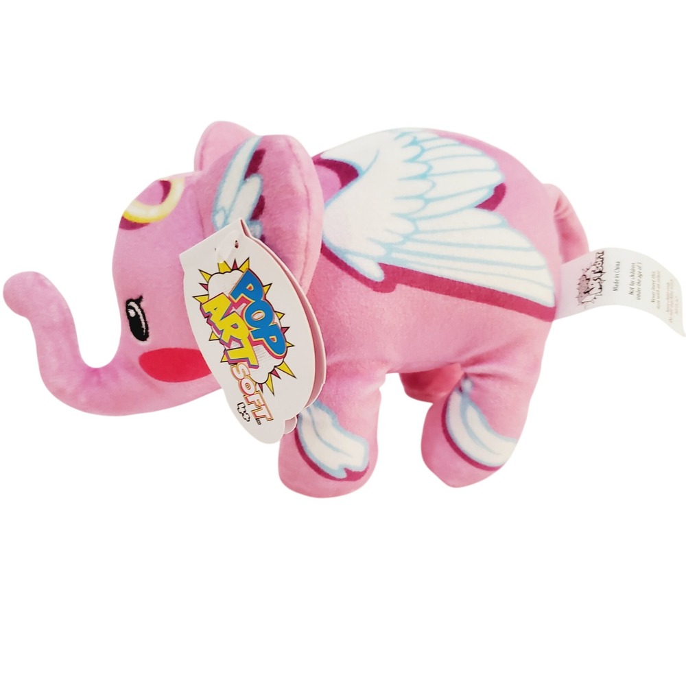 Pop Art‎ Angel Pink Winged Elephant Abstract Design Soft Plush 4 inch